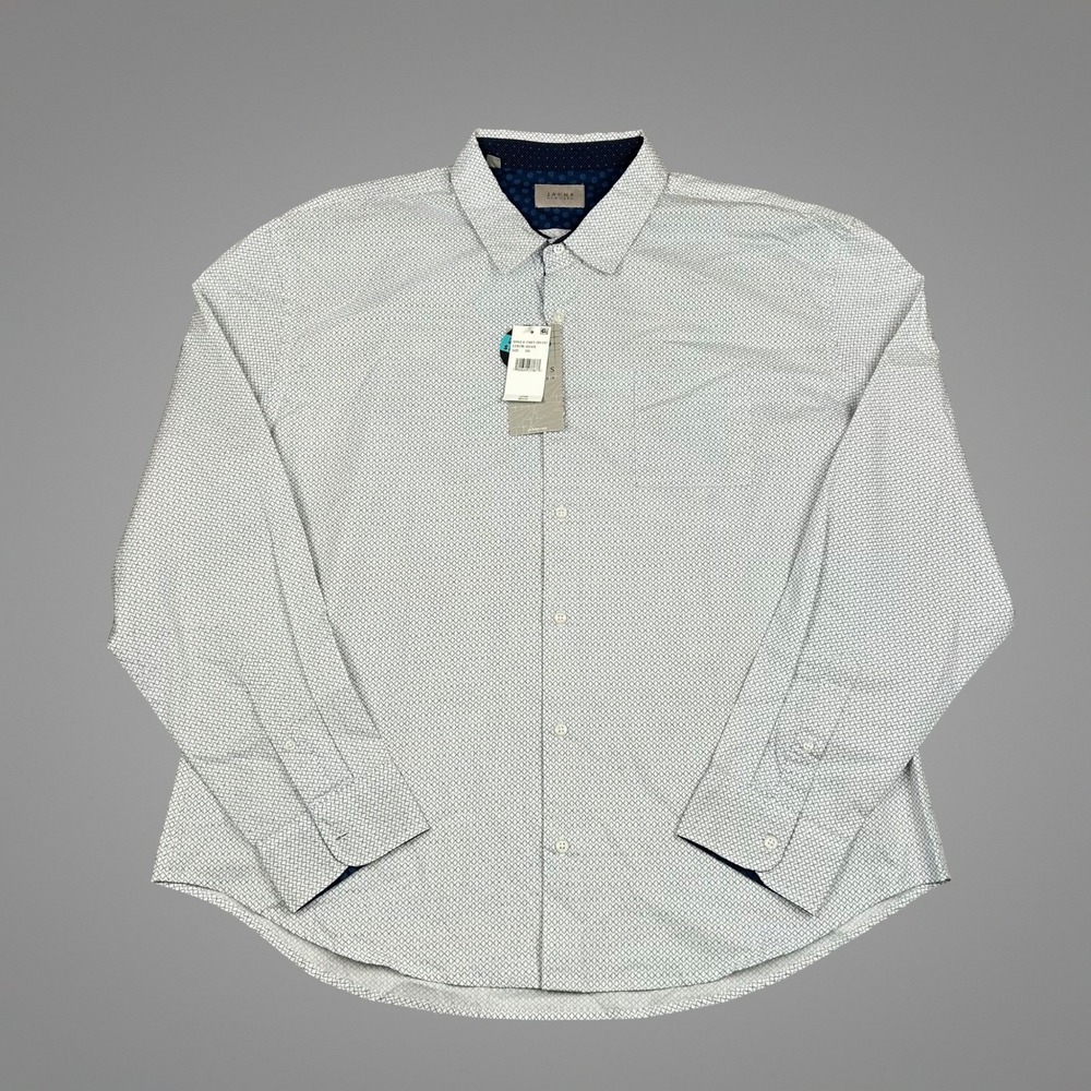 NWT Jachs NY Mens 2XL White Geo Print Stretch Long Sleeve Button Down‎ Shirt